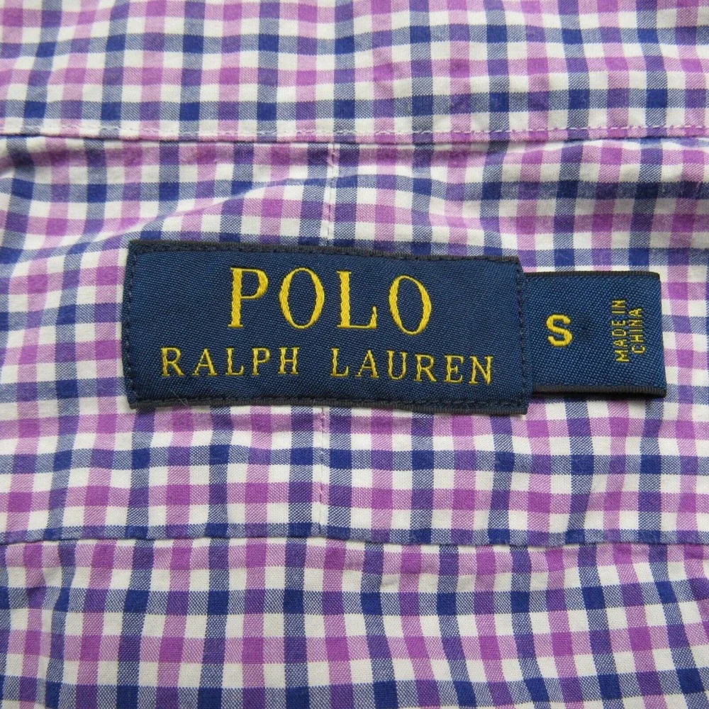 Polo Ralph‎ Lauren Shirt Mens Small Gingham Check Purple Blue Button Down Preppy